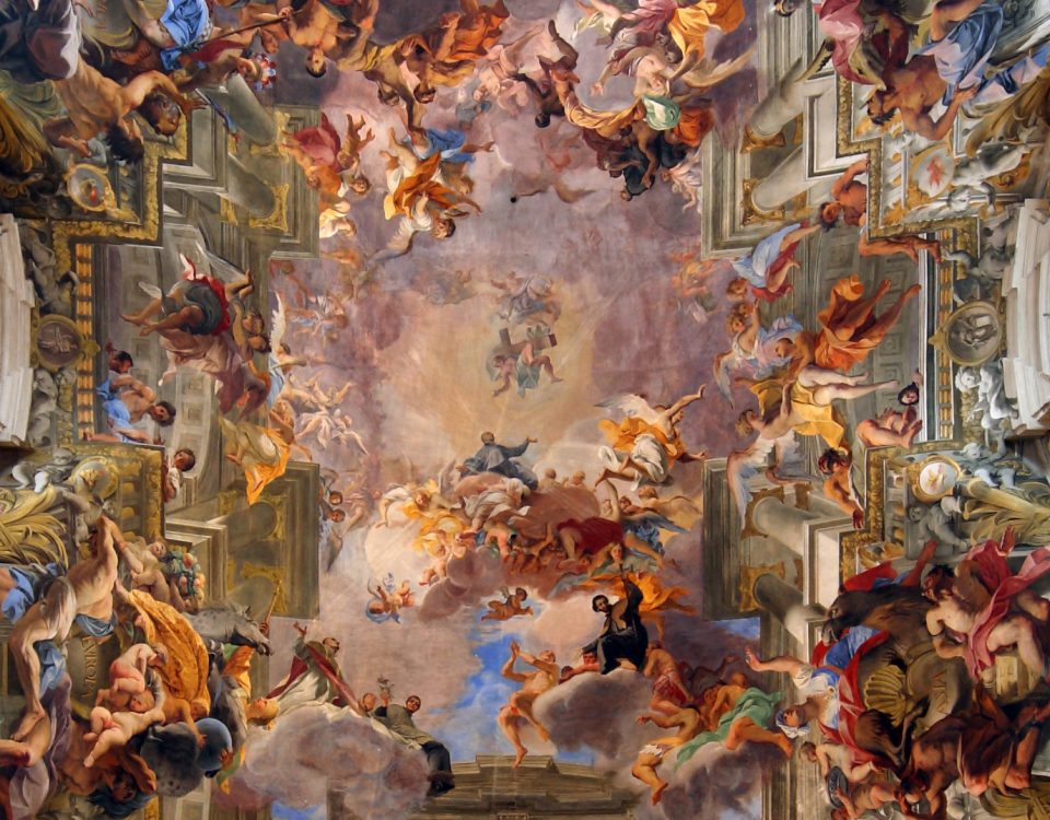 Apoteose de Santo Inácio. Pintura de Andrea Pozzo no teto da igreja de Santo Inácio.
